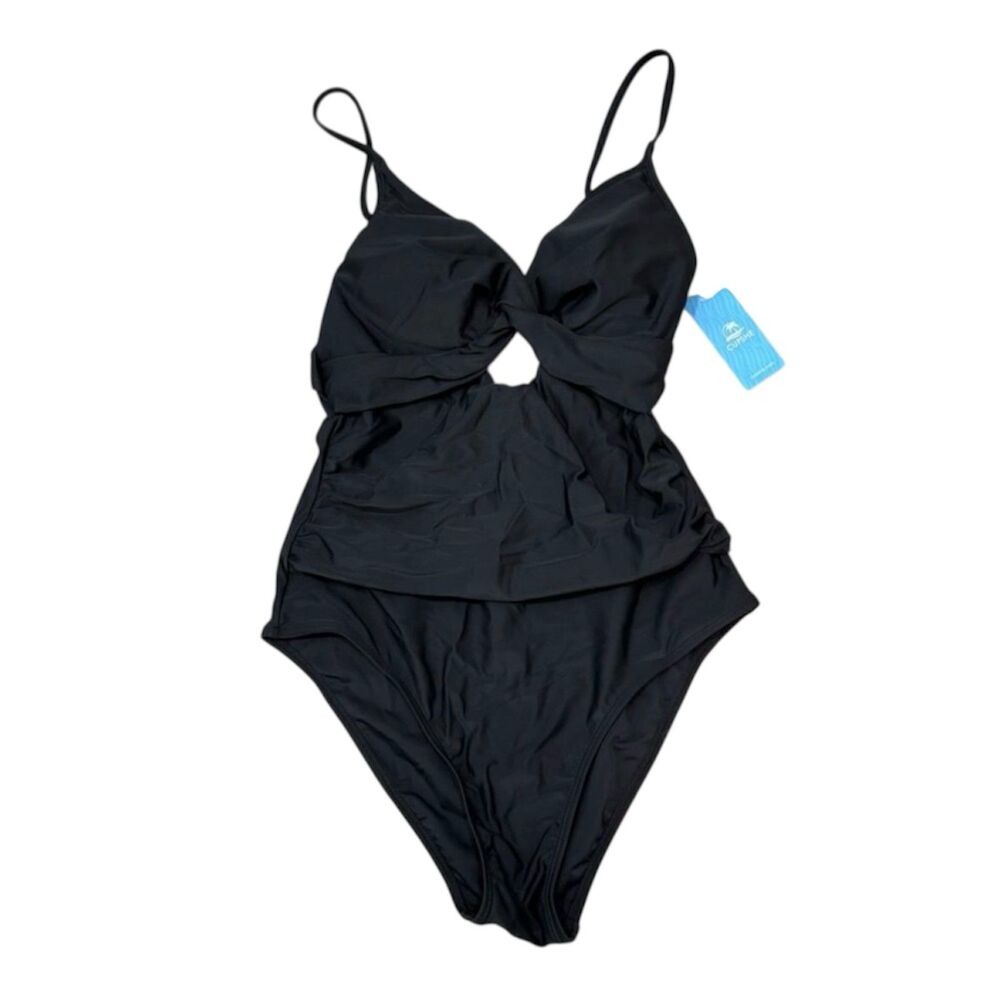 NWT Cupshe Timeless Black Ruched One Piece Size S